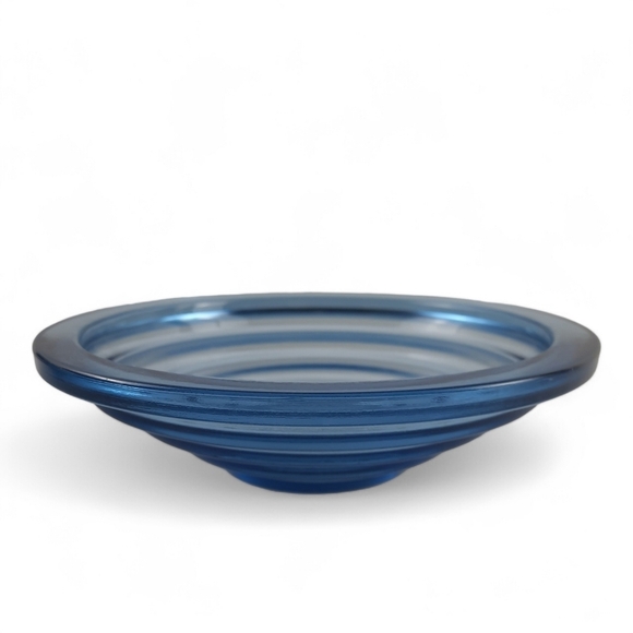 Set of 4 MCM Stepped Glass Soup Bowls Colbalt Blue Ribbed Salad Cereal Vintage - Picture 5 of 9